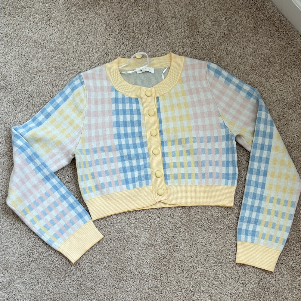 Mable pastel yellow plaid cardigan. M/L